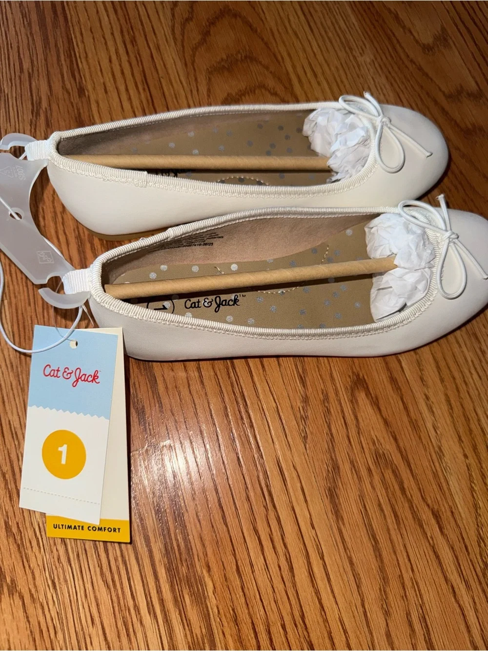Cat & Jack Girls’ White Ballet Flats Size 1 NWT